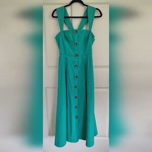 Maeve x Anthropologie Kelly Green Linen Blend Button-Front Midi Sundress Size 8